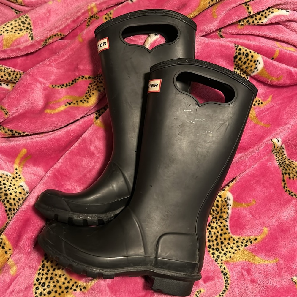 Hunter Kids Black Rain Boots with Carry Handles